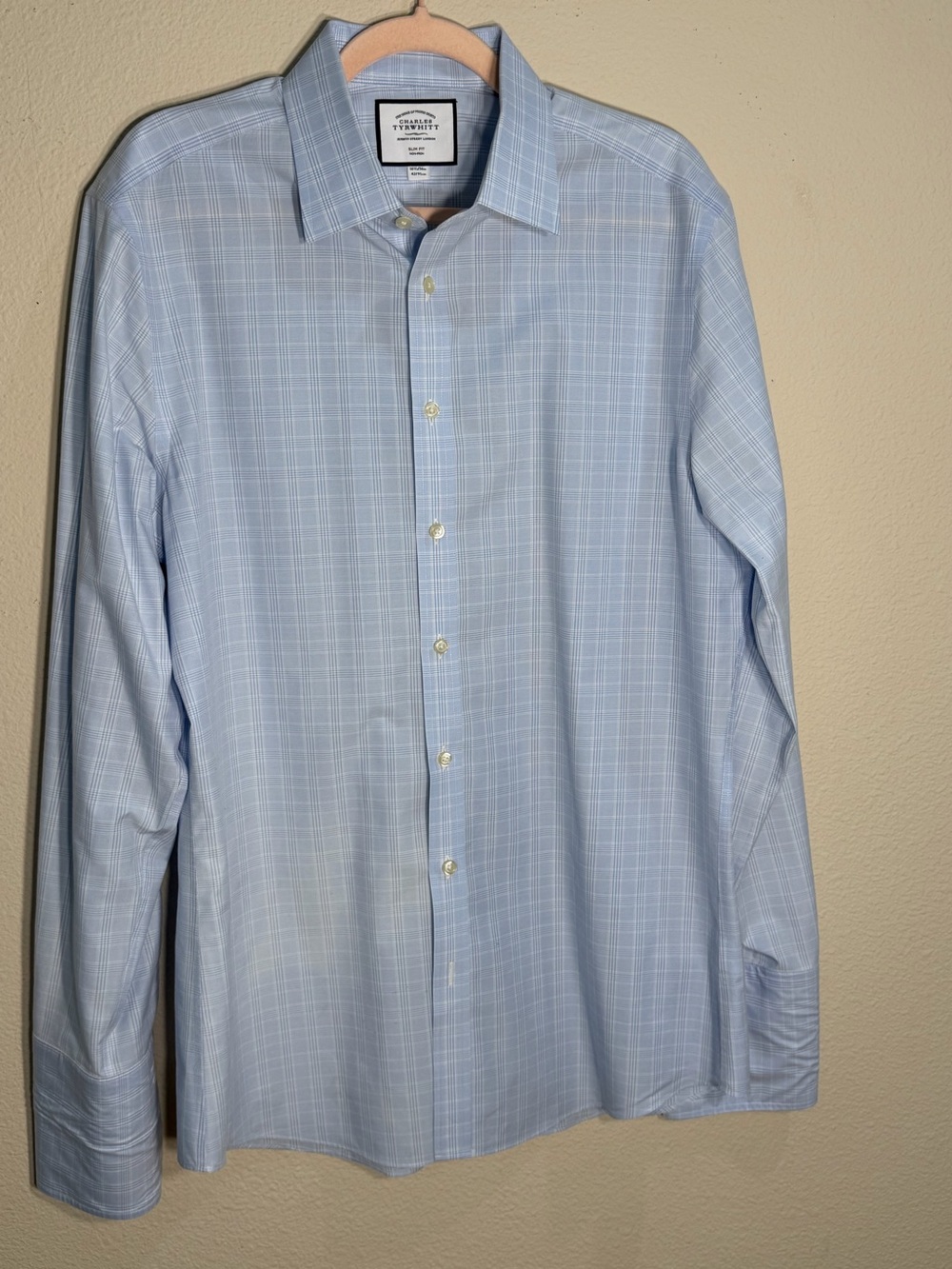 Charles Tyrwhitt Light Blue Windowpane Dress Shirt - Men's